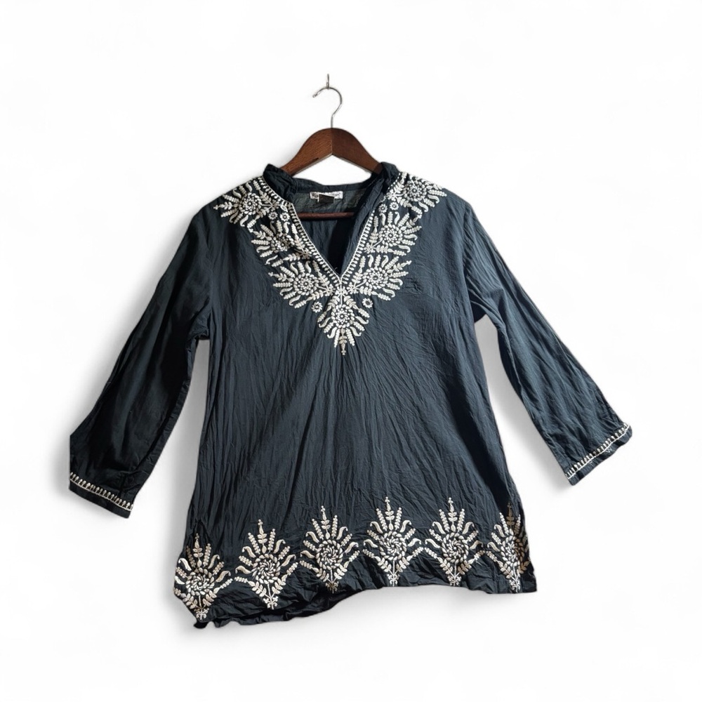 Cute Options Black Embellished Blouse Long Sleeve Chic Top Size Medium